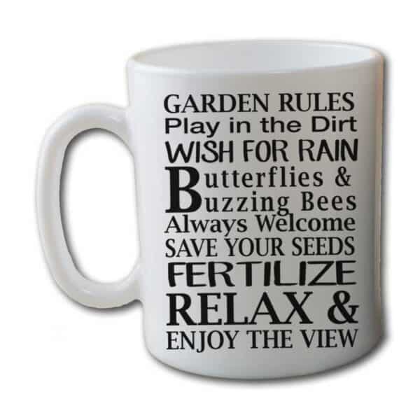 Garden Rules Play In The Dirt Butterflies & Bees White Coffee Mug