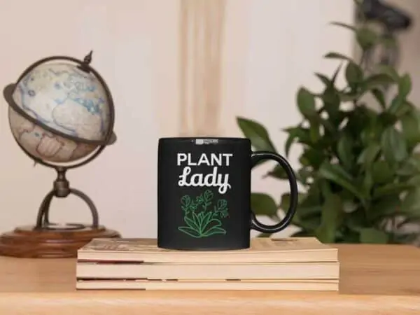 Plant Lady Black Coffee Mug Table