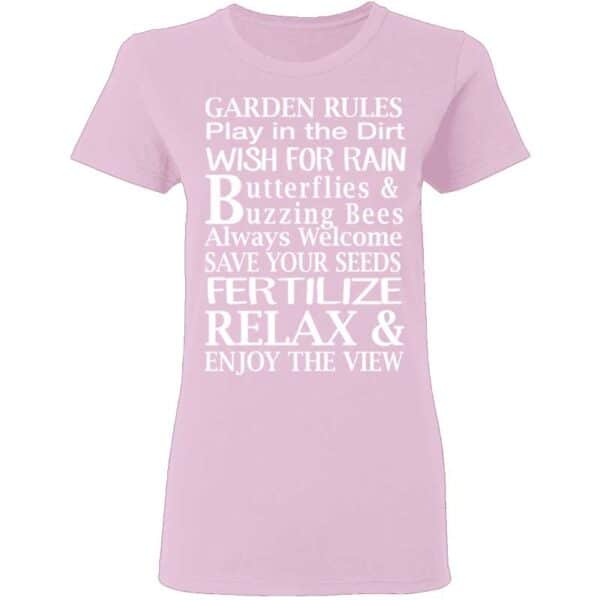 Garden Rules Play In The Dirt Butterflies & Bee Womans T Shirt Light Pink
